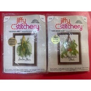 1975 Jiffy Stitchery Boston Fern Asparagus Fern Crewel Embroidery